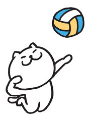 色々なスポーツをする目が細いかわいい白猫キャラ