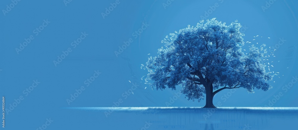 Poster A large tree design featuring leaves and a trunk on a blank blue copy space image