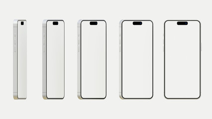 Realistic 3d smartphones mockup on isolated background. Smartphone blank screen, phone mockup. Template for infographics or presentation UI, UX design interface. Cellphone frame with blank display.