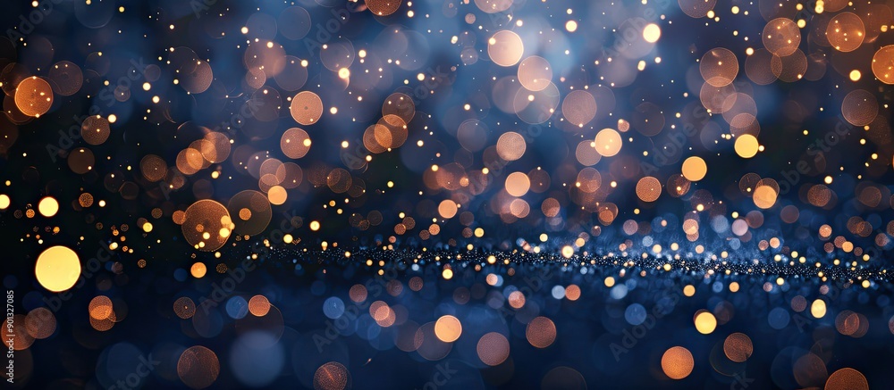 Aufkleber blurred navy blue backdrop adorned with shiny gold lights ideal for a winter holiday greeting card m