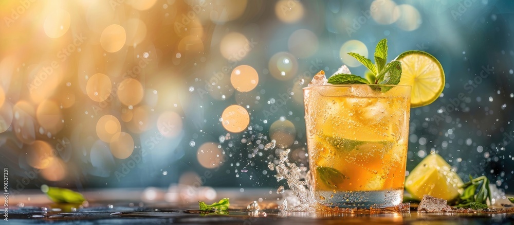 Poster refreshing ipanema cocktail infused with mint and ginger ale over ice a delightful drink with a trop