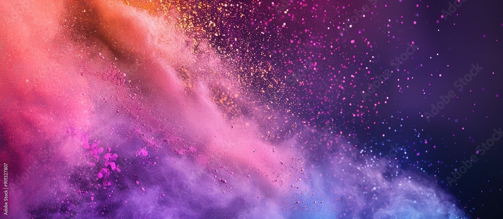 Aufkleber An abstract powdery background with frozen motion capturing an explosion of color powder displaying a vibrant multicolor glitter texture with a copy space image