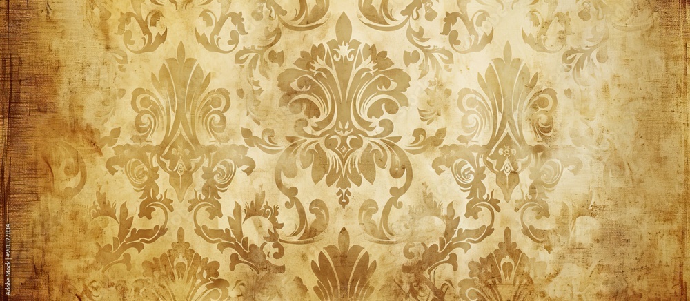Poster Vintage wallpaper pattern with blank copy space image on old brown grunge paper texture for retro graphic design
