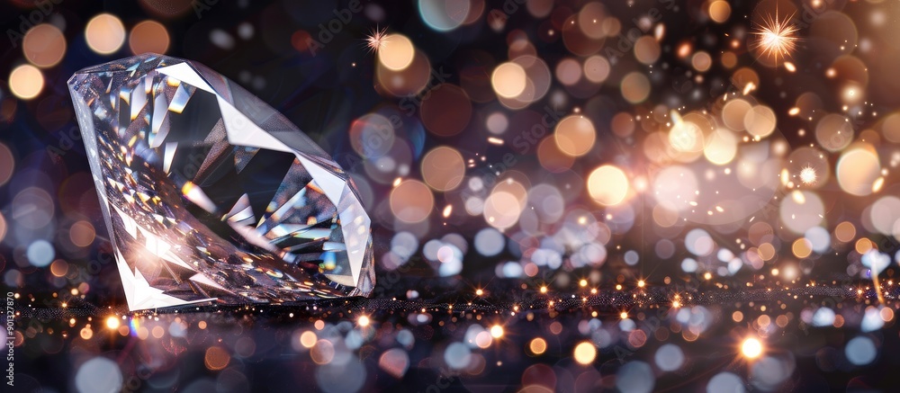 Poster close up of a stunning diamond on a sparkling background with copy space image available