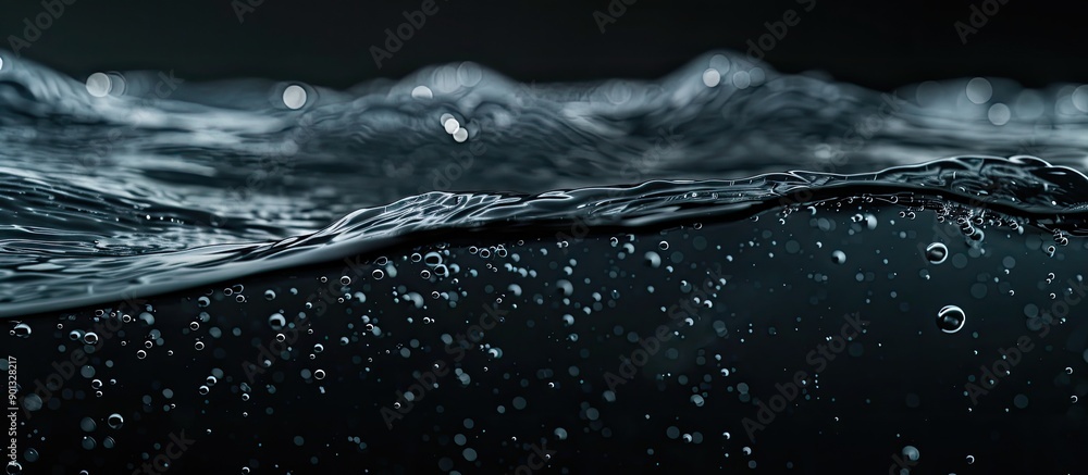 Sticker abstract background of a dark water surface featuring waves ripples and bubbles ideal for adding tex