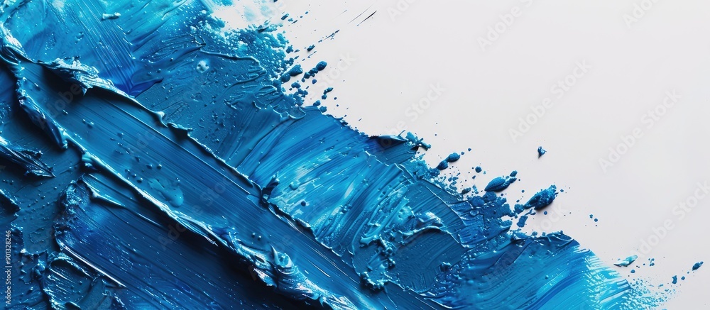 Poster toned primer creates a saturated blue abstract backdrop on white with copy space image