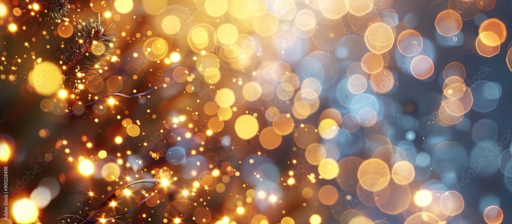 Poster bokeh effect blurs golden christmas lights giving a festive touch to a copy space image perfect for 