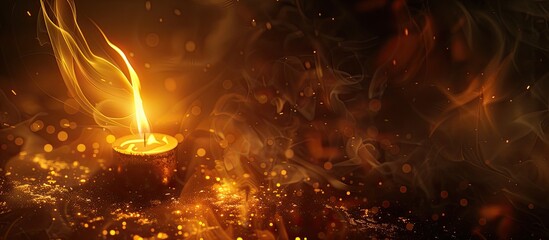 A flickering flame illuminates the shadowed setting creating a mesmerizing copy space image