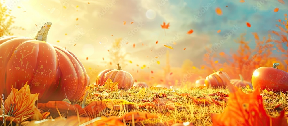 Poster field with pumpkins creating an autumn themed ambiance perfect for a copy space image