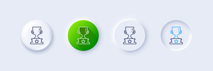 Winner cup line icon. Neumorphic, Green gradient, 3d pin buttons. Award trophy sign. Best achievement symbol. Line icons. Neumorphic buttons with outline signs. Vector