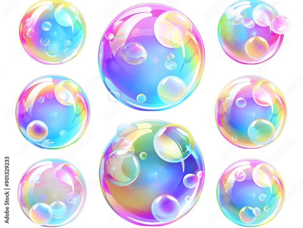 Poster a set of soap bubbles isolated on a transparent background, with vector illustration design elements