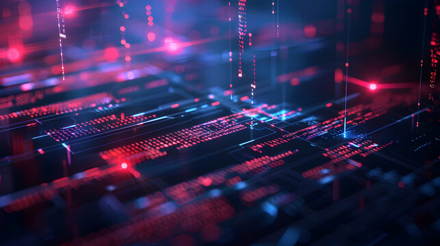 abstract network with random programming code, web and software development concept, futuristic technology, digital connectivity, cyber space. Generative Ai.