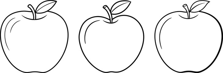 Apple fruit outline coloring book page and digital line art