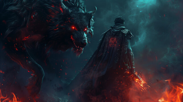 Demon master with hellhound by their side
