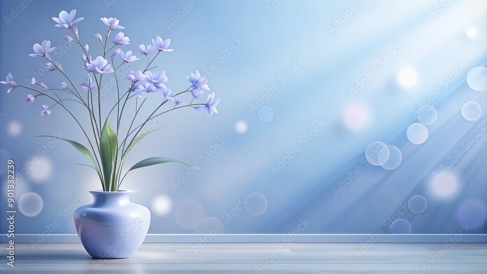Poster soft periwinkle background sets the tone for a serene and elegant atmosphere, accented with subtle l