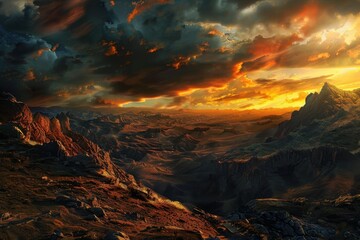 Fototapeta premium Sunset over a Rocky Mountain Landscape
