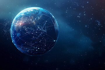 Abstract digital blue earth with glowing lines and global network concept on dark background, technology world map connection for internet telecommunication information data transfer vector 
