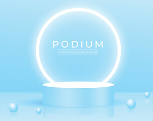 Abstract blue color podium design. 3D Realistic sky blue color product mockup design with a blue background. Products showcase background art. Pearl Vector Art. Product display mockup