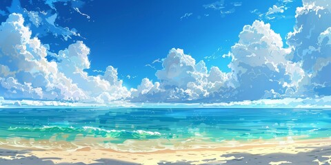 Obraz premium Panoramic Anime Beach with Clear Blue Waters