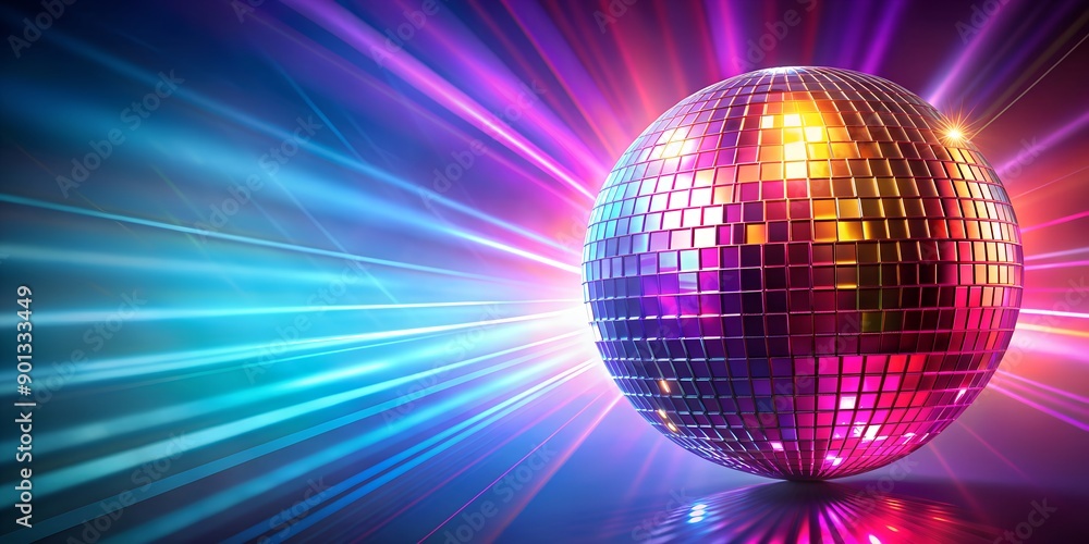 Aufkleber discokugel mit discolichtern in neonfarben querformat generative ai ai-generated content