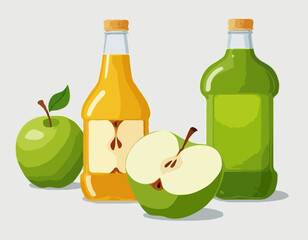 Bottle of apple juice and half of green apple, stock vector