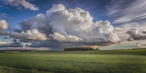 Cumulus cloud majestically dominates the serene landscape