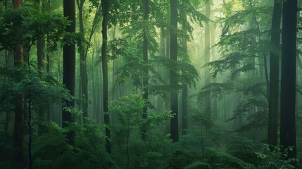 Fototapeta premium Dense Tropical Forest with Lush Green Foliage and Sunlight Filtering Through Leaves