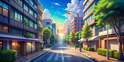 Obraz premium city streets afternoon landscape anime style cartoon anime style Generative By AI
