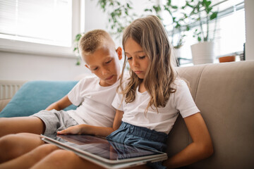 Kids Sharing Tablet Computer

