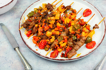 Traditional Turkish grilled lamb shish kebab or kebap