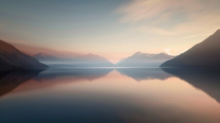 Obraz premium Surface of a calm lake reflecting a mountain range, Surface, scenic