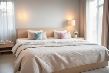 Luxurious hotel room bedding with plush pillows inviting for a restful stay