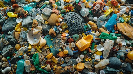 Plastics in the Ocean, Stark images of plastic pollution in oceans and its impact on marine life, raising awareness about the need to reduce plastic waste