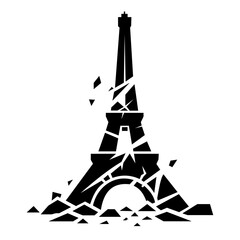 Eiffel Tower - Symbolic Art for Social Commentary. Shattered Icon and Logo design. 