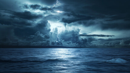 Fototapeta premium A stormy ocean with a lightning bolt in the sky
