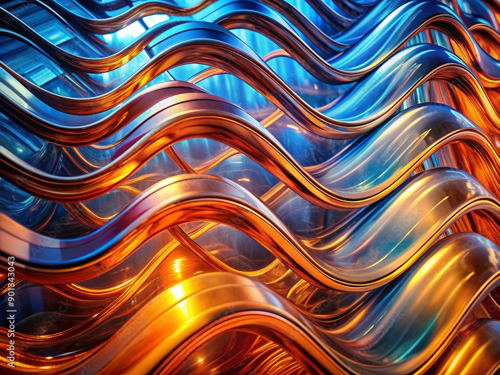 Aufkleber vibrant orange and blue glass waves undulate across a sleek abstract background, refracting light an