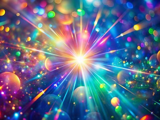 Fototapeta premium Vibrant abstract background featuring a holographic rainbow flare with blurred light refraction texture overlay effect, perfect for adding a futuristic touch to any design.