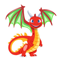 Joyful dragon icon in flat style 

