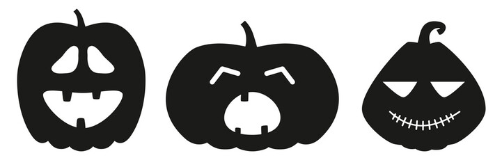 Collection of funny and scary ghost or pumpkin faces for Halloween. Vector illustration isolated on white background