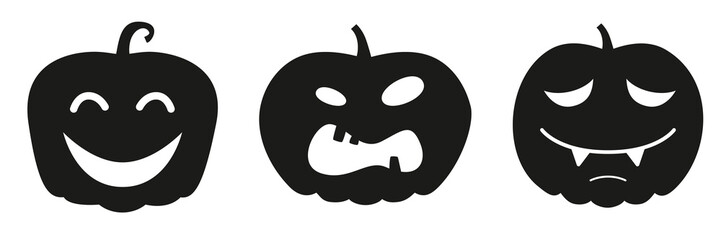 Collection of funny and scary ghost or pumpkin faces for Halloween. Vector illustration isolated on white background