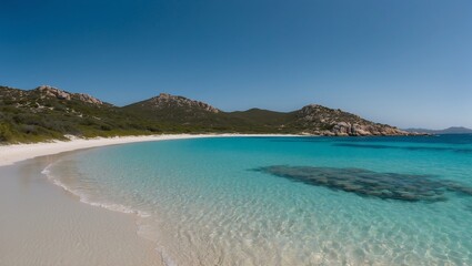 Pristine beach with turquoise water and white sand shore