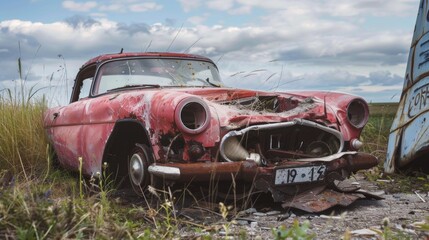 A car after an accident on the road. A damaged crashed car. A road accident