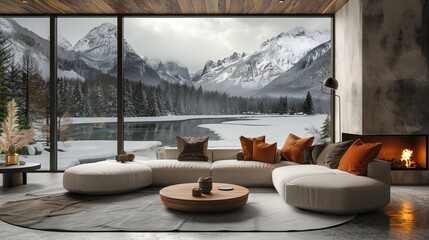 Modern Living Room with Stunning Mountain View
