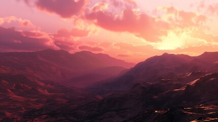 Stunning Sunset Over Majestic Mountains, Capturing the Rich Colors and Tranquil Beauty of Dusk