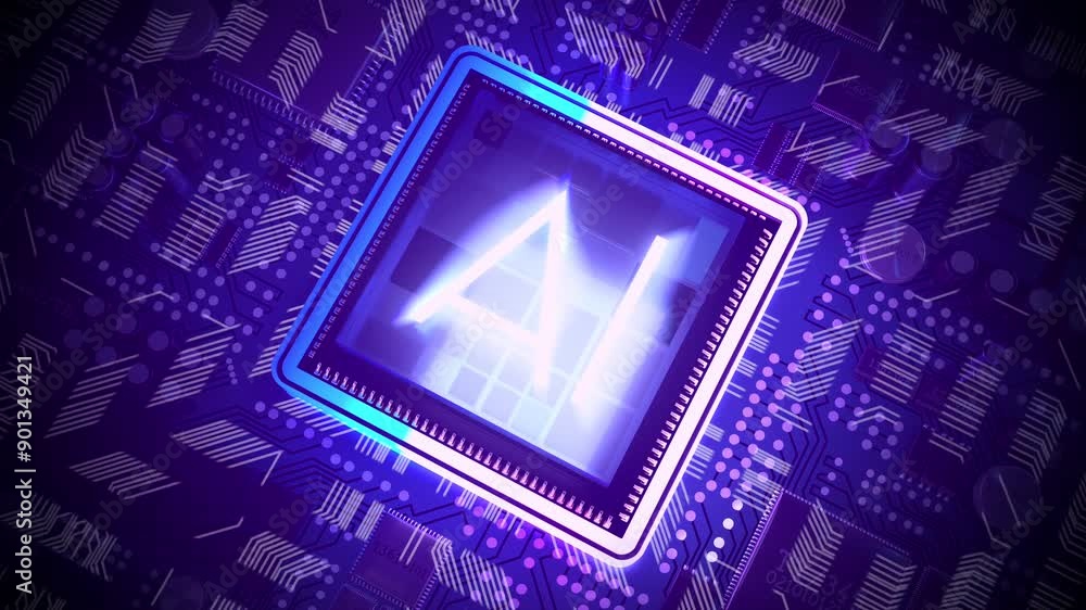 Poster ai concept with computer processor - 3d 4k animation (3840 x 2160 px)