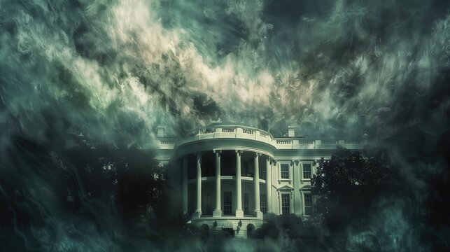 US divided concept. Storm Clouds Over the White House