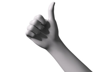 White mannequin hand, isolated 3D female hand. White hand sculpture gesture isolated illustration, 3d rendering concept. Detailed 3D Illustration.
