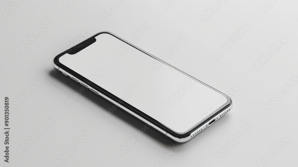 Poster a black smartphone featuring a glowing white screen rests on a white surface, highlighting the devic