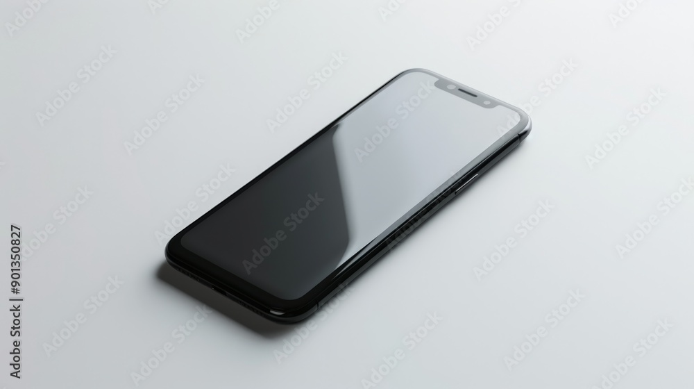 Aufkleber The image features a black smartphone with a glossy screen lying on a sleek white surface, embodying the intersection of high-tech design and minimalist elegance.