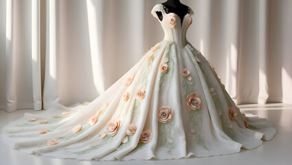 A elegant, lace wedding dress with delicate, floral details